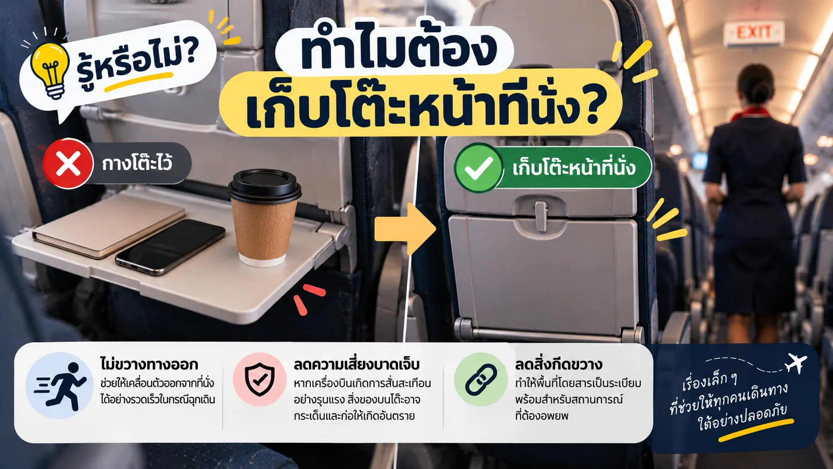 ทำไมต้องเก็บโต๊ะหน้าที่นั่งบนเครื่องบิน