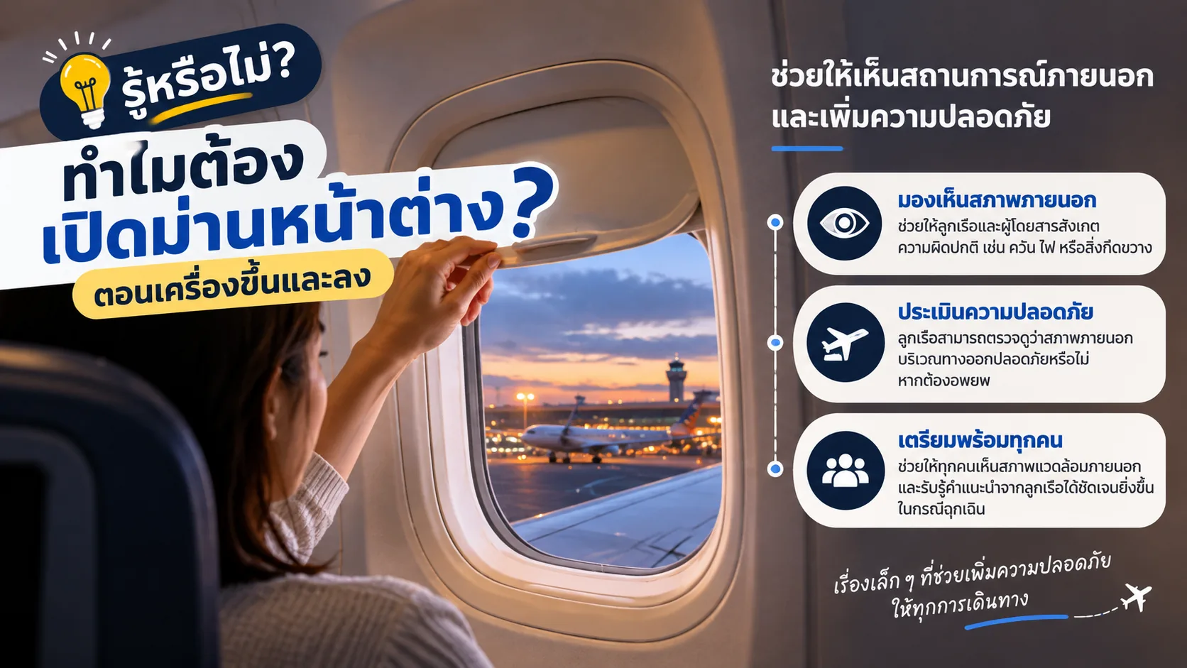 เหตุผลที่ต้องเปิดม่านหน้าต่างเครื่องบินตอนขึ้นและลง