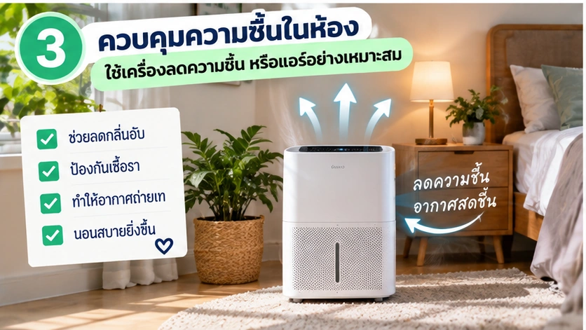 ควบคุมความชื้นในห้องเพื่อป้องกันกลิ่นอับและเชื้อรา