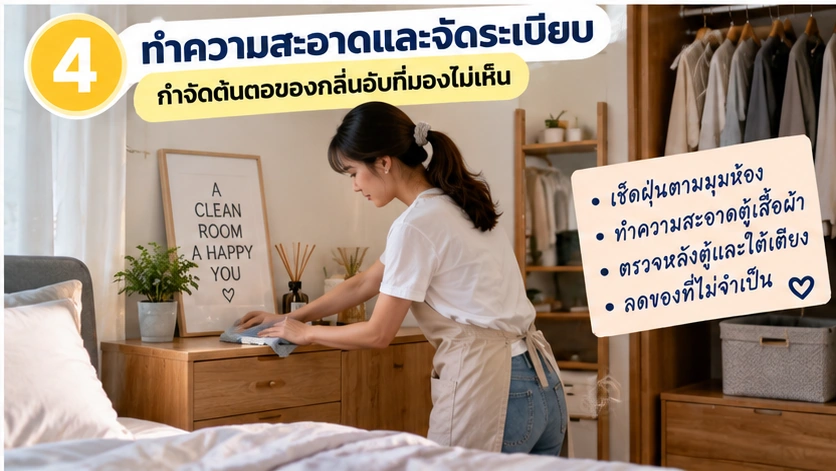 จัดระเบียบตู้และพื้นที่เก็บเสื้อผ้าให้สะอาดและแห้ง