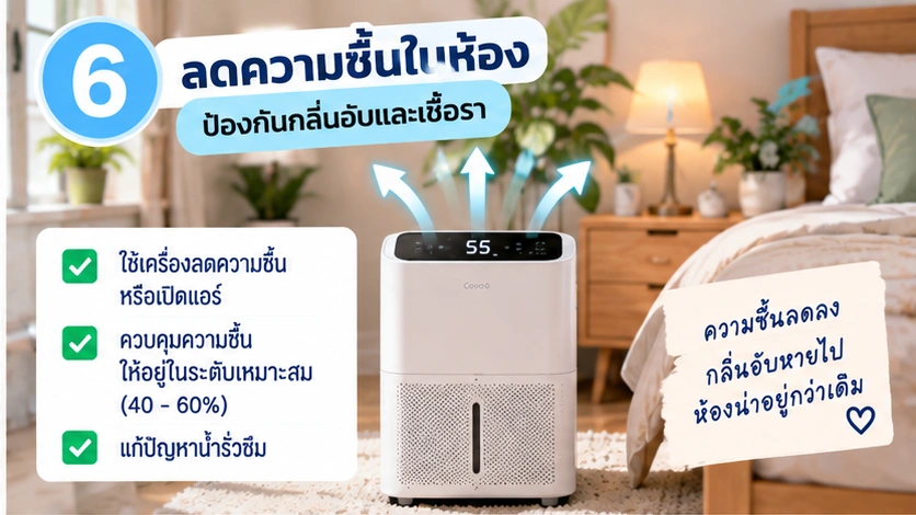 ลดและควบคุมความชื้นในห้องเพื่อป้องกันกลิ่นอับและเชื้อรา