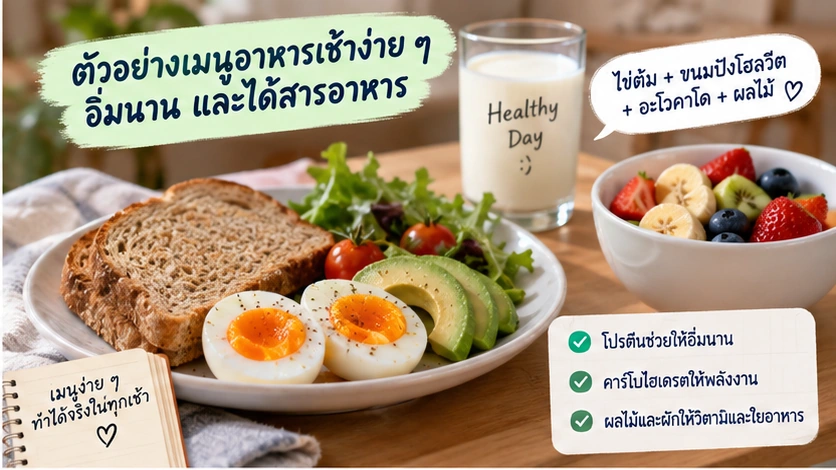 ตัวอย่างเมนูอาหารเช้าง่าย ๆ ที่มีโปรตีน คาร์โบไฮเดรต และผลไม้