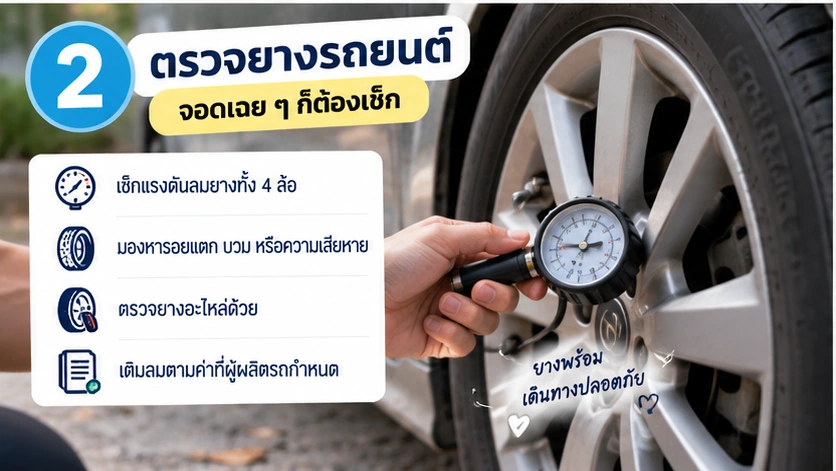 ตรวจลมยางและสภาพยางก่อนขับ