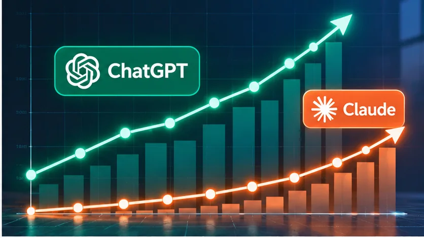 กราฟแนวโน้มการเติบโตของ ChatGPT และ Claude