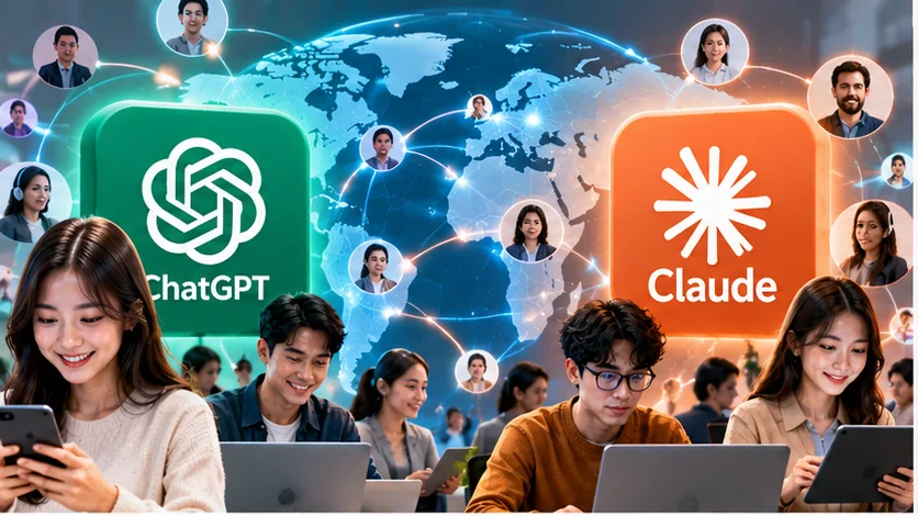 ภาพเปรียบเทียบการใช้งาน ChatGPT และ Claude ในวงกว้าง