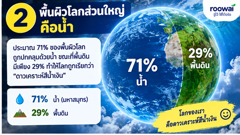 2. พื้นผิวโลกส่วนใหญ่คือน้ำ