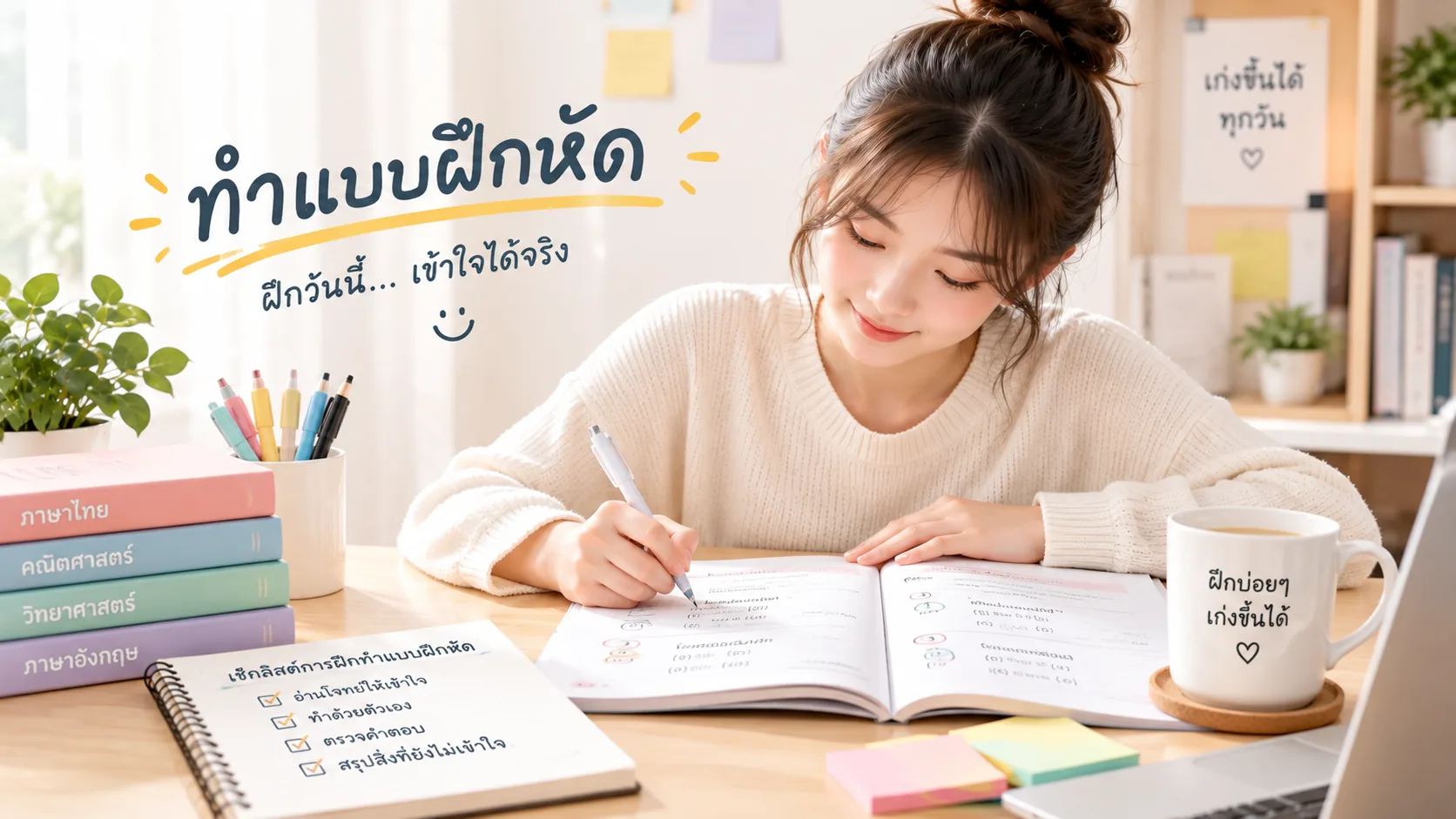 ฝึกทำข้อสอบเก่าและแบบฝึกหัดเพื่อทบทวนความเข้าใจ