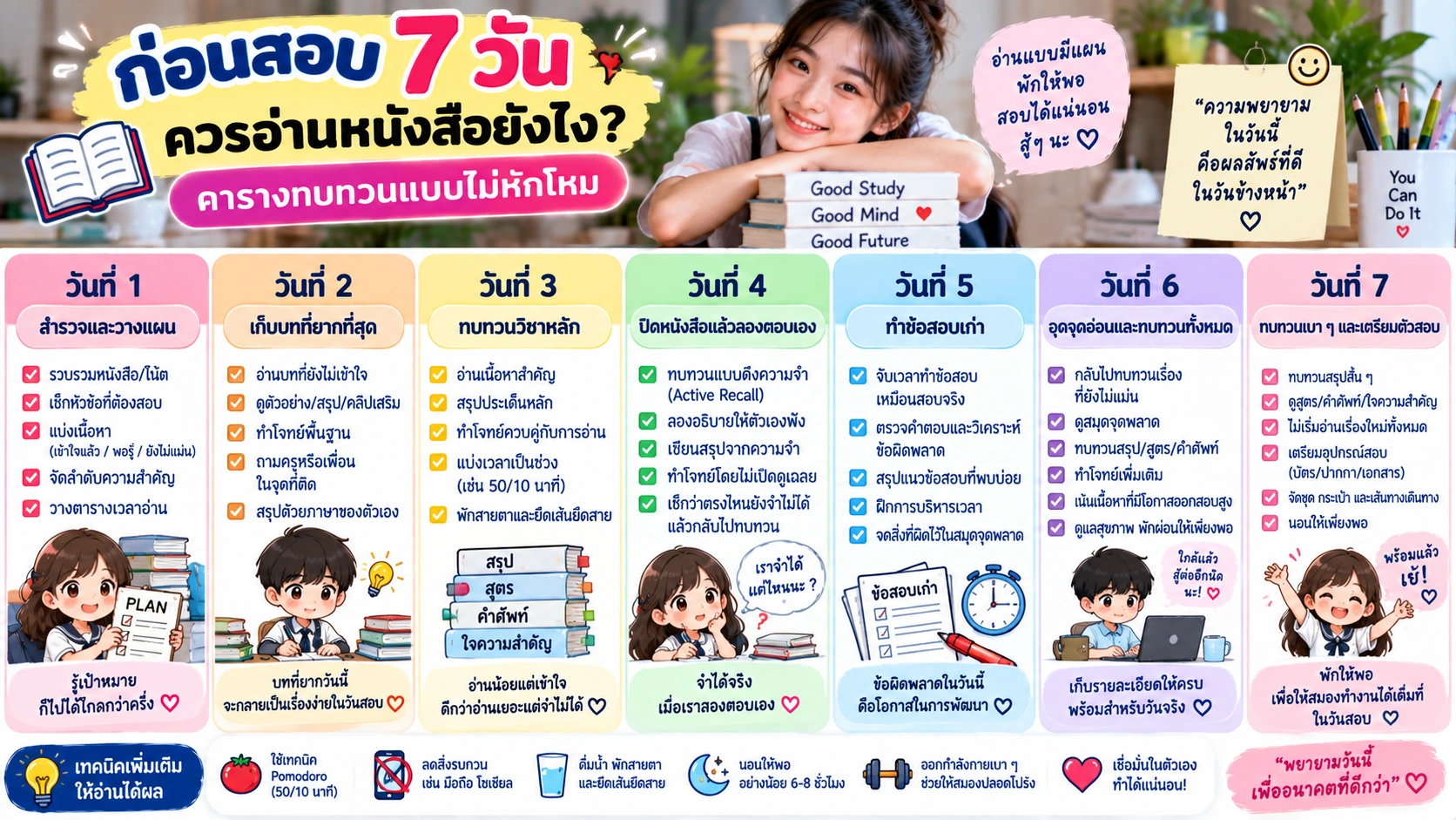 ตารางทบทวนก่อนสอบครบทั้ง 7 วัน