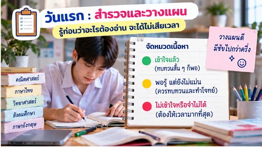 วันแรกสำรวจและวางแผนก่อนสอบ