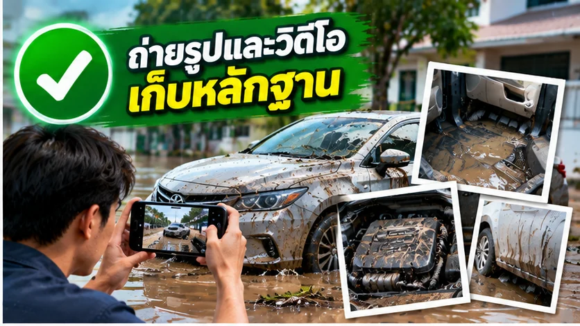 ถ่ายรูปและวิดีโอรถน้ำท่วมเพื่อเก็บหลักฐาน