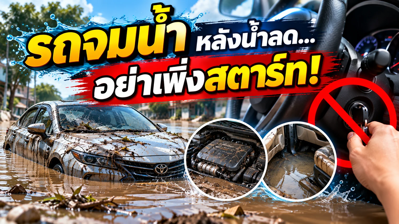 รถจมน้ำ หลังน้ำลดต้องทำอย่างไร? 10 สิ่งที่ “ควรทำ–ห้ามทำ” ก่อนรถพังหนักกว่าเดิม