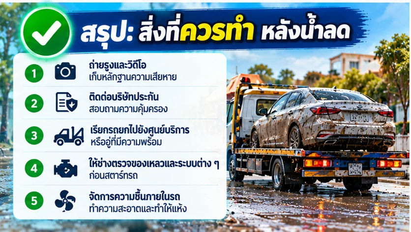 สรุปสิ่งที่ควรทำหลังรถน้ำท่วม