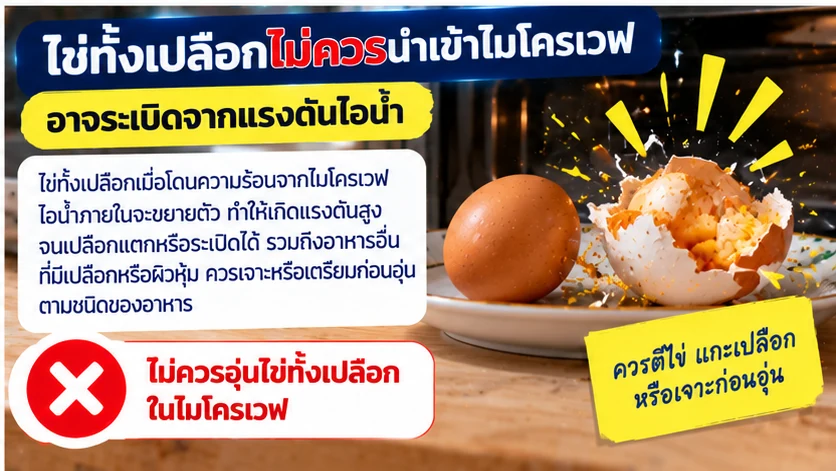 ไข่ทั้งเปลือกไม่ควรนำเข้าไมโครเวฟ