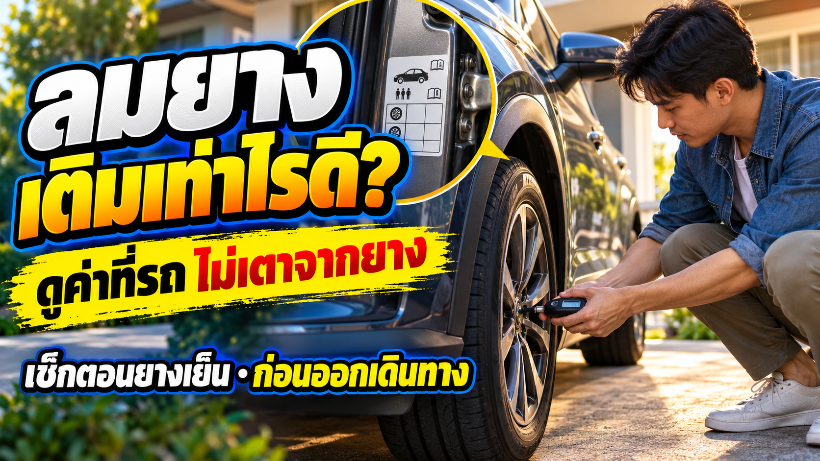 ลมยางเติมเท่าไรดี? อ่านค่าที่รถและเช็กตอนยางเย็นให้ถูกวิธี