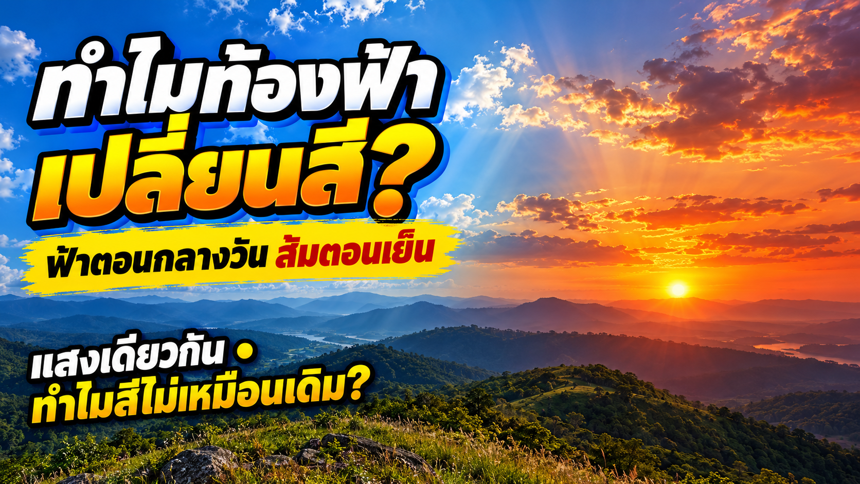 ทำไมท้องฟ้ากลางวันเป็นสีฟ้า แต่ตอนเย็นกลายเป็นสีส้ม? แสงเดียวกันกับทางเดินที่ต่างกัน