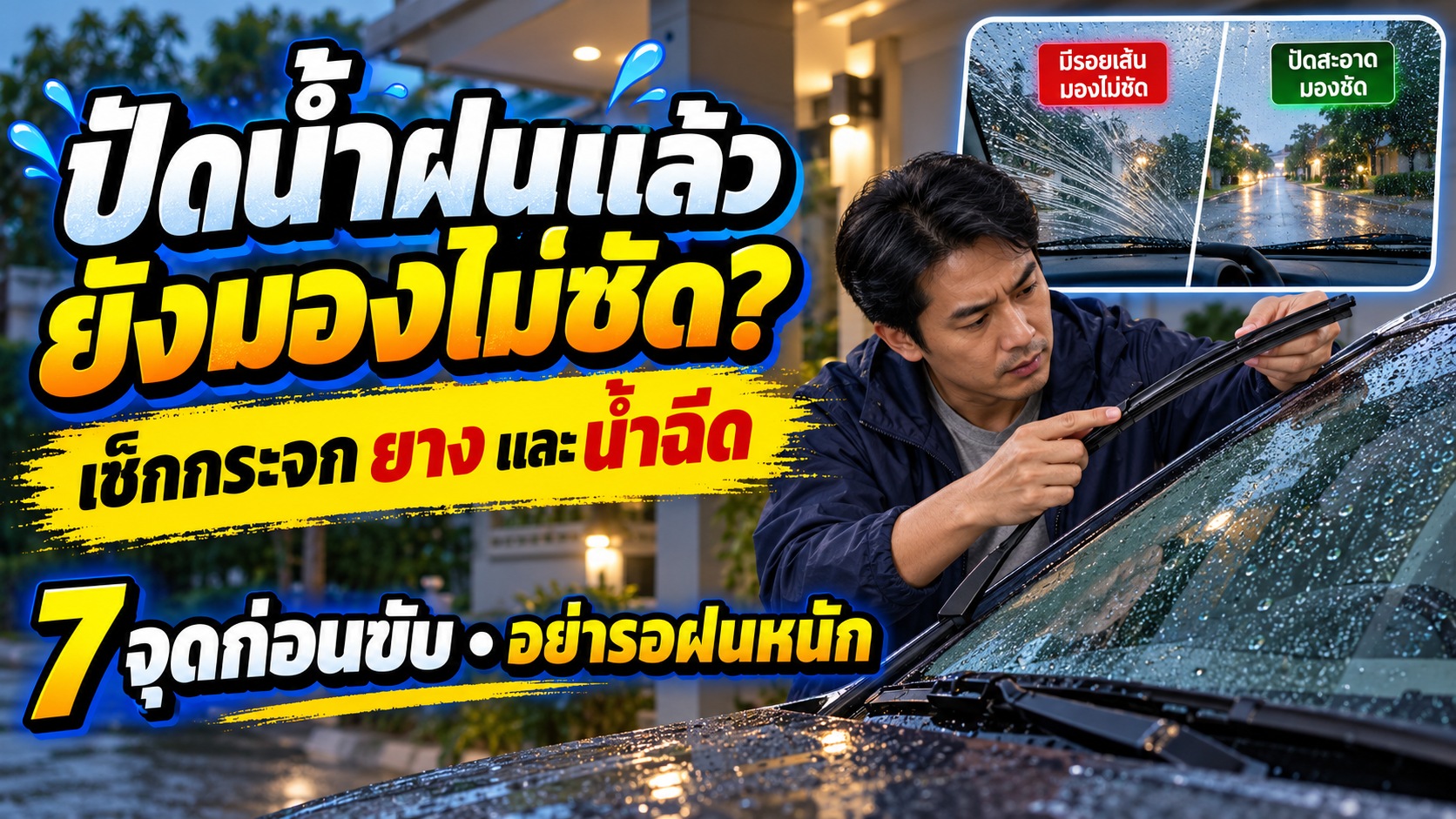 ปัดน้ำฝนแล้วยังมองไม่ชัด? 7 จุดเช็กกระจก ใบปัด และน้ำฉีดก่อนฝนหนัก