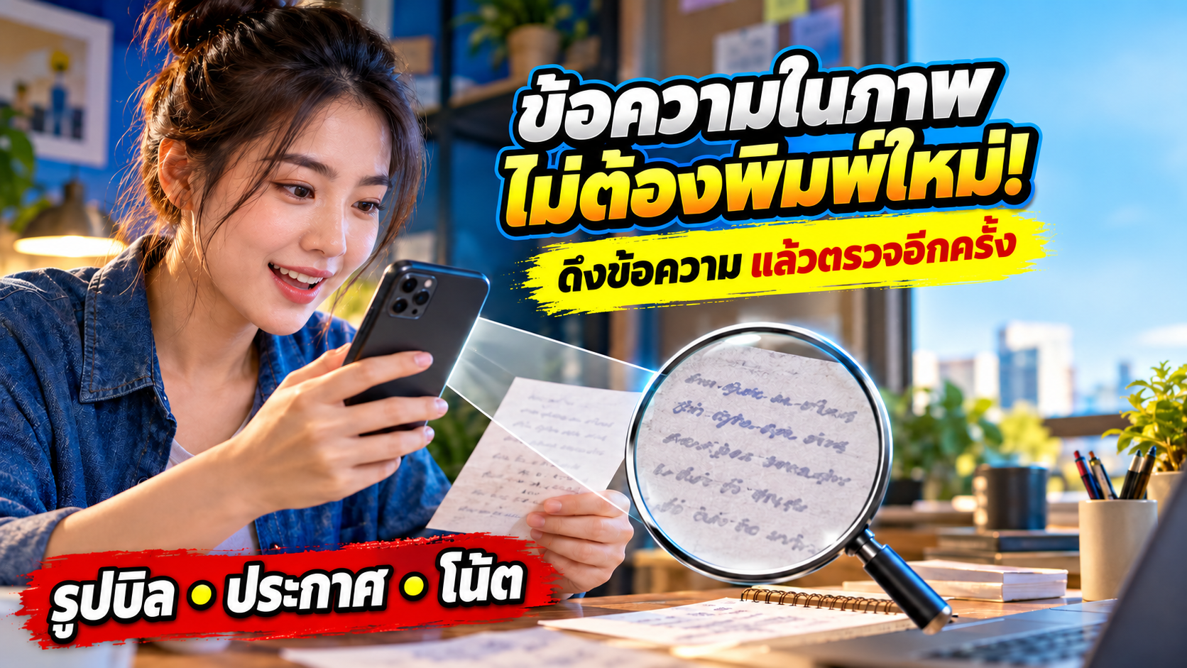 ข้อความในภาพไม่ต้องพิมพ์ใหม่: ใช้มือถือดึงข้อความ แล้วเช็กให้ถูกก่อนใช้