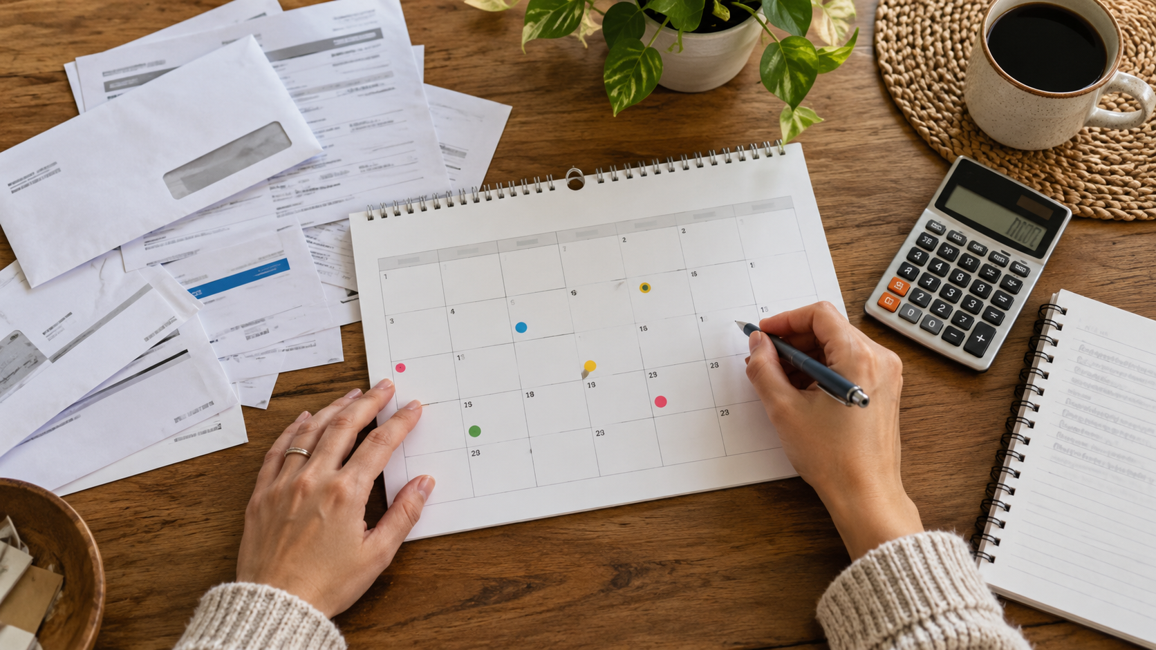ภาพจำลองปฏิทินติดตามบิล โดยไม่แสดงข้อมูลการเงินส่วนบุคคล
