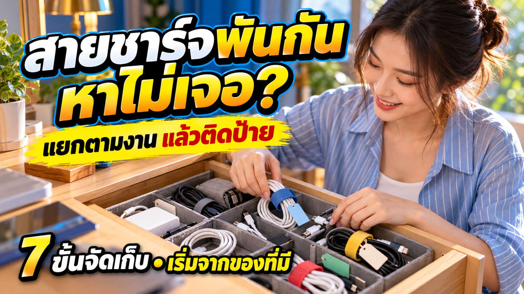 สายชาร์จพันกัน หาไม่เจอ? 7 ขั้นจัดสายที่ไม่ได้ใช้งานให้หยิบง่าย