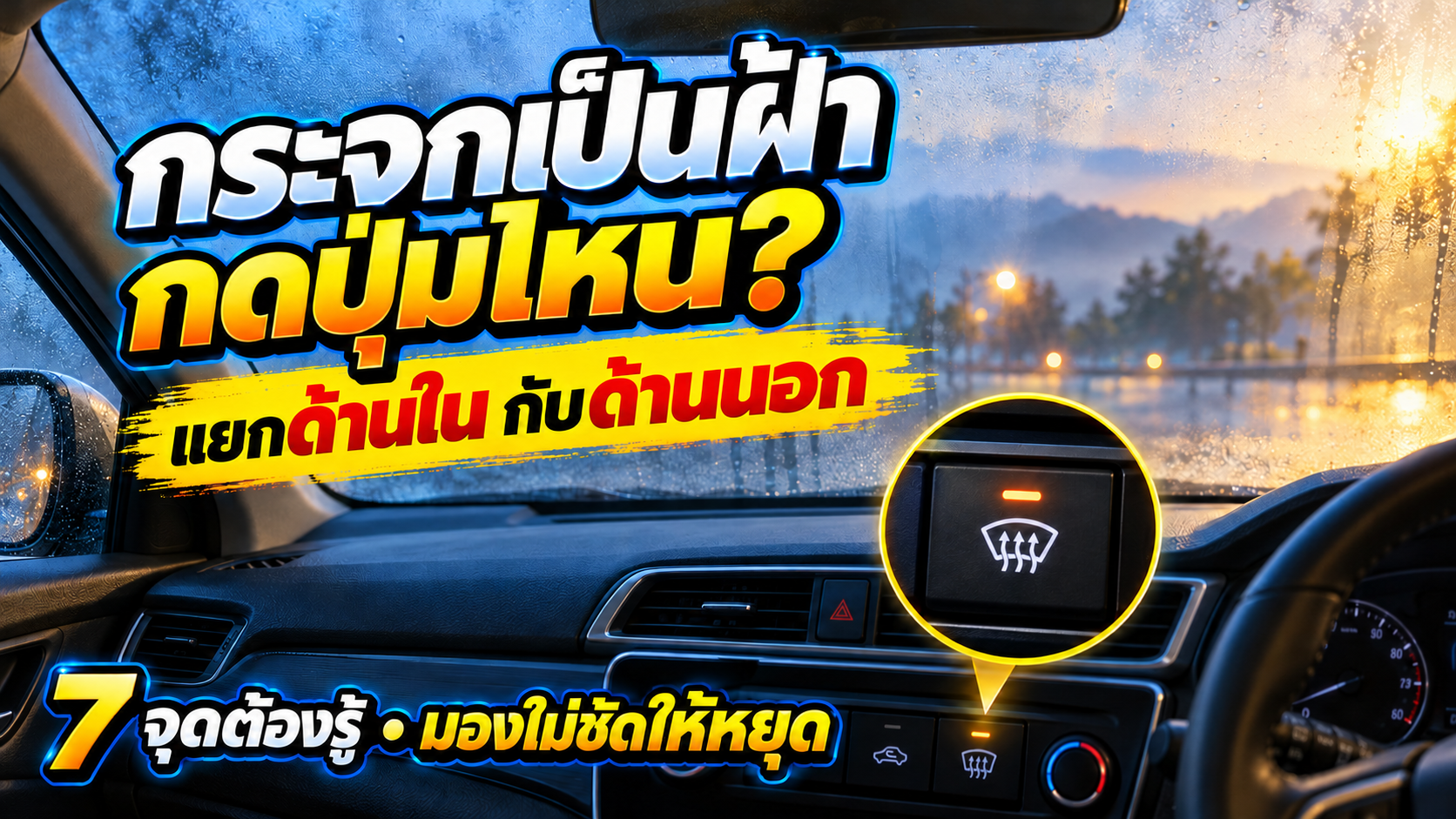 กระจกรถเป็นฝ้า กดปุ่มไหน? แยกด้านในกับด้านนอกก่อนแก้
