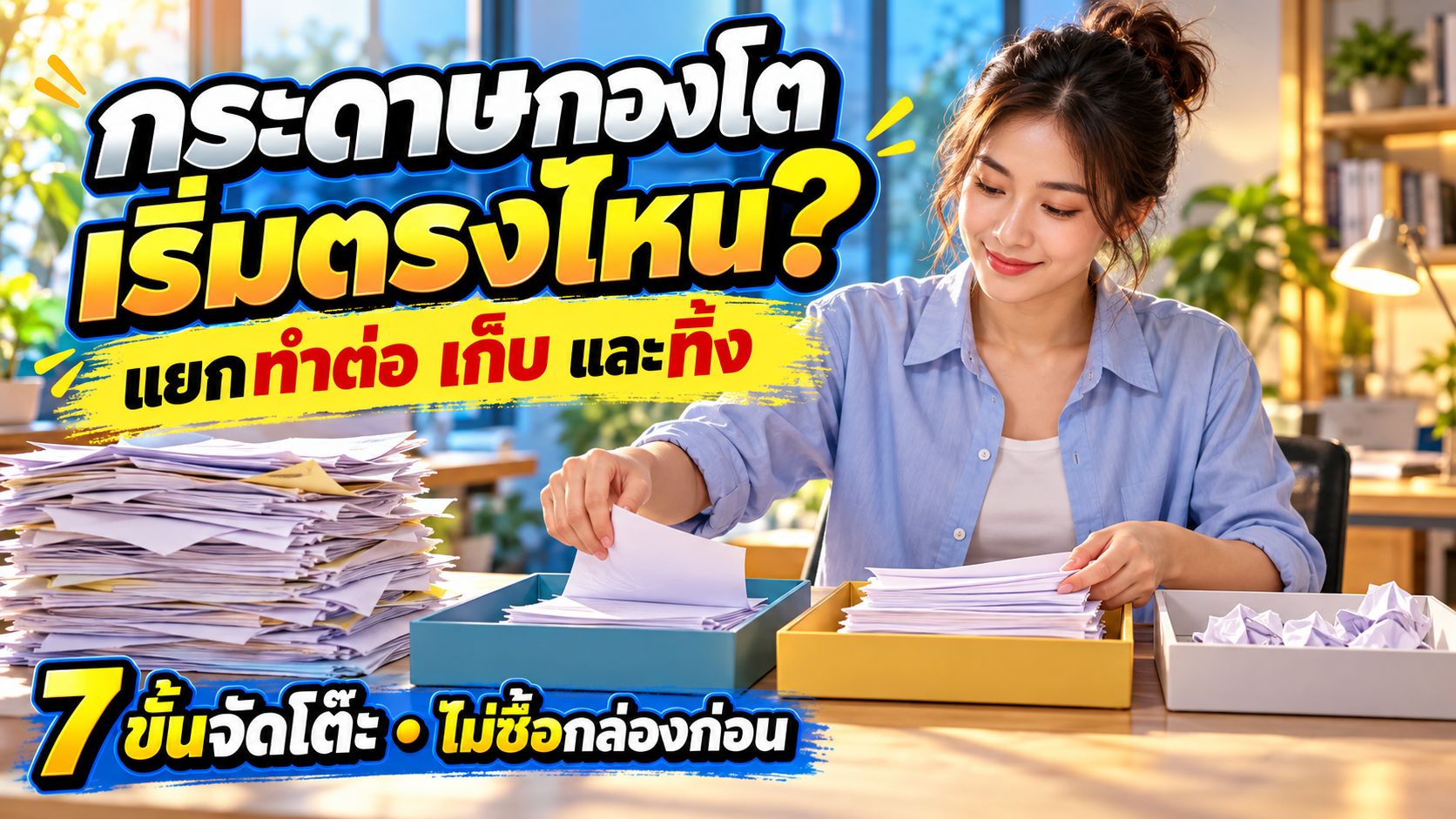 กระดาษกองโตเริ่มตรงไหน? 7 ขั้นแยกทำต่อ เก็บ และทิ้งโดยไม่ซื้อกล่องก่อน
