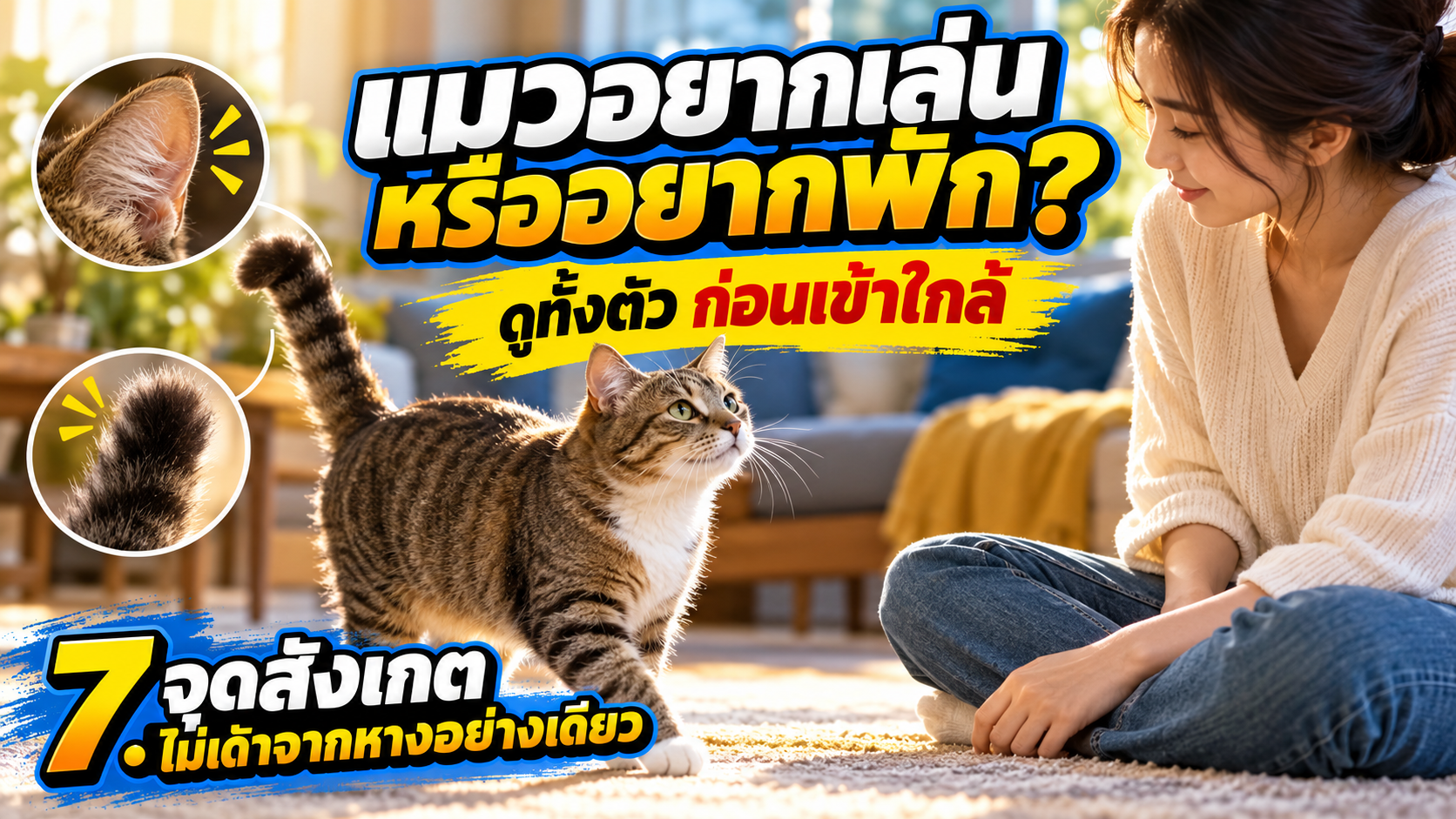 แมวอยากเล่นหรืออยากพัก? 7 จุดสังเกตภาษากายก่อนเข้าใกล้