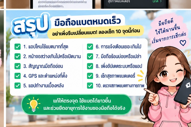 สรุป 10 จุดที่ควรเช็กเมื่อมือถือแบตหมดเร็ว