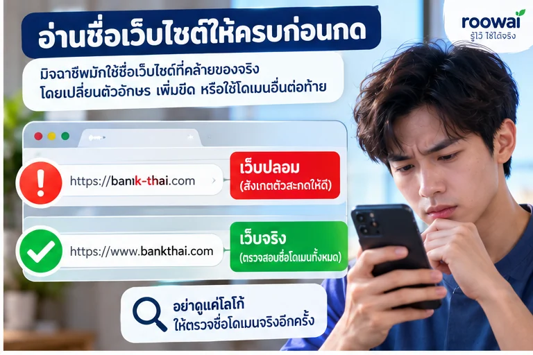 อ่านชื่อเว็บไซต์และโดเมนให้ครบก่อนกด