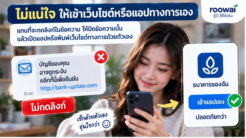 ไม่แน่ใจให้เข้าเว็บไซต์หรือแอปทางการด้วยตัวเอง