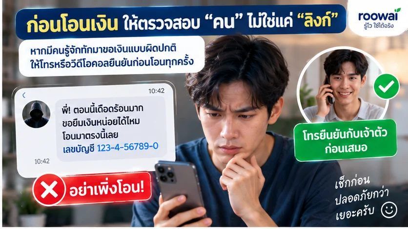 ก่อนโอนเงินควรยืนยันตัวบุคคลผ่านช่องทางที่เชื่อถือได้
