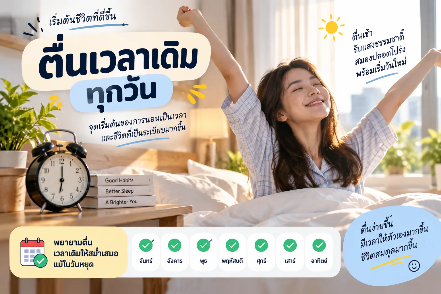 ตื่นเวลาเดิมทุกวันเพื่อช่วยจัดตารางชีวิต