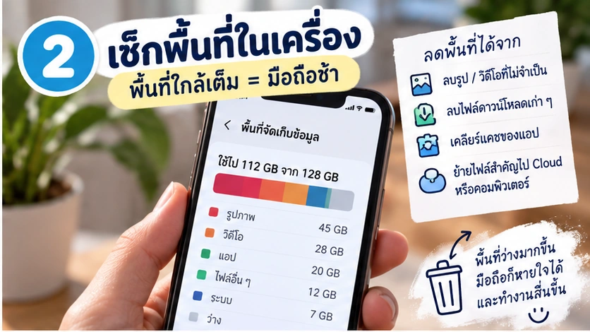 เช็กพื้นที่จัดเก็บในมือถือ