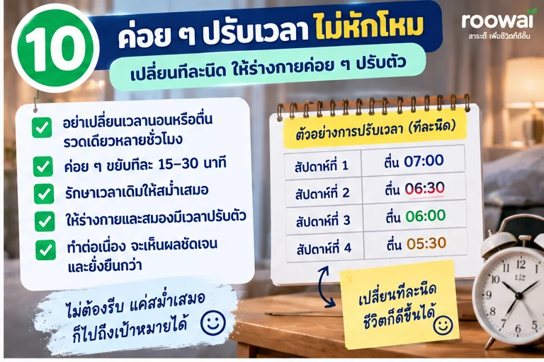 10. อย่าเปลี่ยนเวลานอนรวดเดียวหลายชั่วโมง