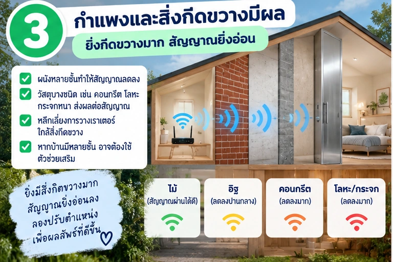 กำแพงและสิ่งกีดขวางมีผลต่อสัญญาณ Wi‑Fi